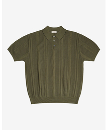 sortie（ソルティ）の「Mesh Mixed Crochet Polo Knit (Khaki)（ポロシャツ）」