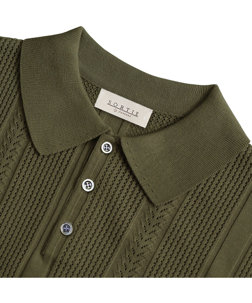 sortie（ソルティ）の「Mesh Mixed Crochet Polo Knit (Khaki)（ポロシャツ・メンズ・その他・LARGE/MEDIUM/X-LARGE）」の3枚目の写真