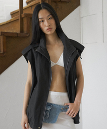 HIGH NECKED OVERSIZED VEST BLACK