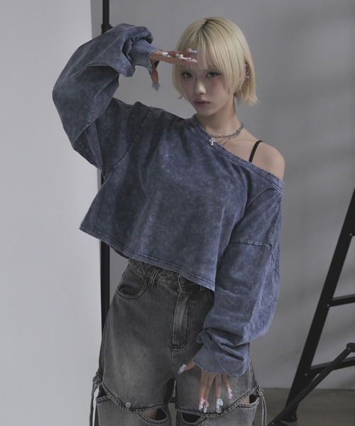 17HR(セブンティーンアワーズ)の「ルーズワンショルロンT(Tシャツ/カットソー・レディース・グレー/ブルー・FREE)」の12枚目の写真