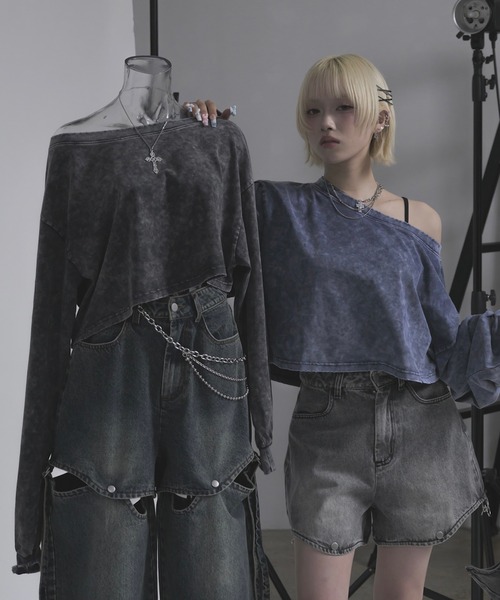 17HR(セブンティーンアワーズ)の「ルーズワンショルロンT(Tシャツ/カットソー・レディース・グレー/ブルー・FREE)」の3枚目の写真