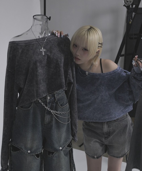 17HR(セブンティーンアワーズ)の「ルーズワンショルロンT(Tシャツ/カットソー・レディース・グレー/ブルー・FREE)」の8枚目の写真