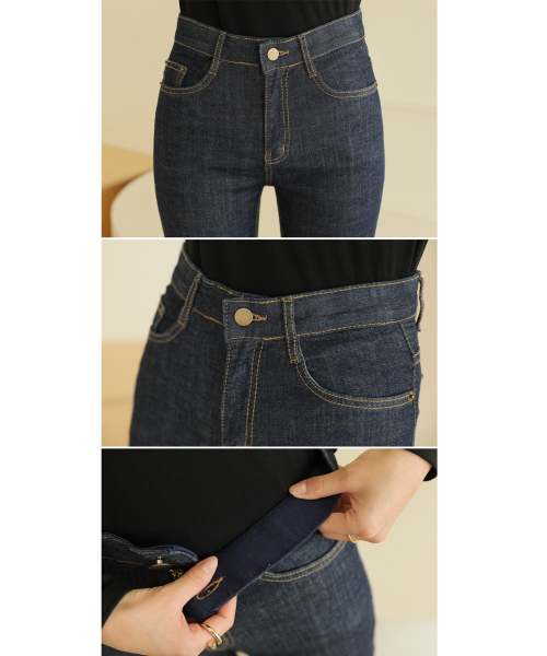 BBAEBBAE(ペッペ)の「裏起毛ウエストバンドスパンブーツカット裾カットデニムパンツ(デニムパンツ・レディース・ブルー・SMALL/MEDIUM/LARGE/X-LARGE/2XL)」の2枚目の写真