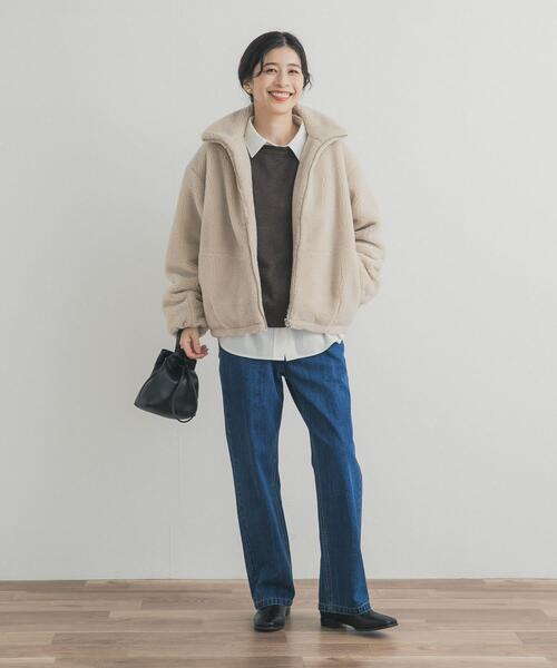 URBAN RESEARCH DOORS(アーバンリサーチドアーズ)の「ZIPボアブルゾン(その他アウター・レディース・オフホワイト/チャコールグレー・FREE)」の3枚目の写真