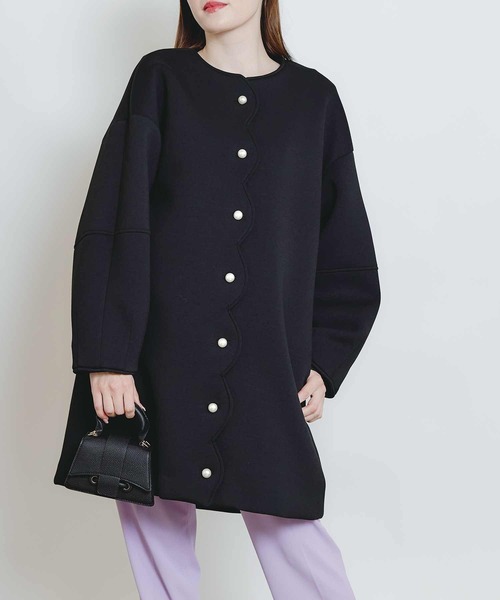 PICCIN PERLA(ピッチンペルラ)の「スカラップボンディングコート(ノーカラーコート・レディース・ブラック/オフホワイト/ライトグレー・M)」の4枚目の写真