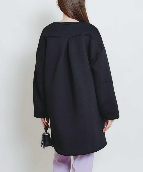 PICCIN PERLA(ピッチンペルラ)の「スカラップボンディングコート(ノーカラーコート・レディース・ブラック/オフホワイト/ライトグレー・M)」の6枚目の写真