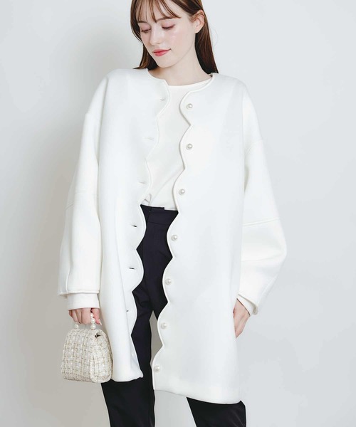 PICCIN PERLA(ピッチンペルラ)の「スカラップボンディングコート(ノーカラーコート・レディース・ブラック/オフホワイト/ライトグレー・M)」の17枚目の写真