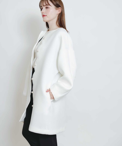 PICCIN PERLA(ピッチンペルラ)の「スカラップボンディングコート(ノーカラーコート・レディース・ブラック/オフホワイト/ライトグレー・M)」の18枚目の写真