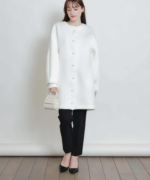 PICCIN PERLA(ピッチンペルラ)の「スカラップボンディングコート(ノーカラーコート・レディース・ブラック/オフホワイト/ライトグレー・M)」の20枚目の写真