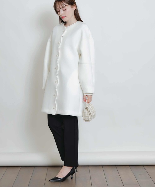 PICCIN PERLA(ピッチンペルラ)の「スカラップボンディングコート(ノーカラーコート・レディース・ブラック/オフホワイト/ライトグレー・M)」の21枚目の写真