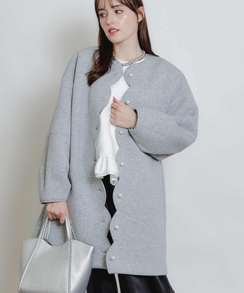 PICCIN PERLA(ピッチンペルラ)の「スカラップボンディングコート(ノーカラーコート・レディース・ブラック/オフホワイト/ライトグレー・M)」の10枚目の写真