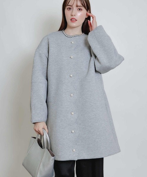 PICCIN PERLA(ピッチンペルラ)の「スカラップボンディングコート(ノーカラーコート・レディース・ブラック/オフホワイト/ライトグレー・M)」の16枚目の写真