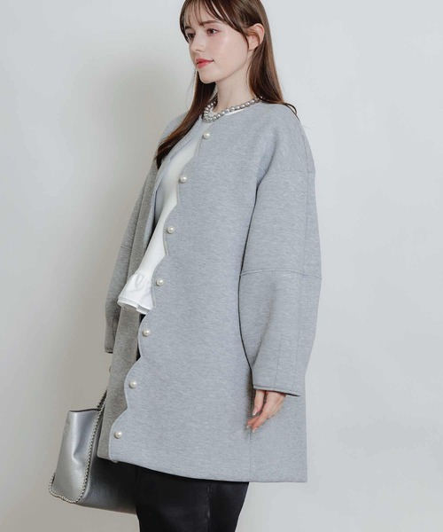 PICCIN PERLA(ピッチンペルラ)の「スカラップボンディングコート(ノーカラーコート・レディース・ブラック/オフホワイト/ライトグレー・M)」の11枚目の写真