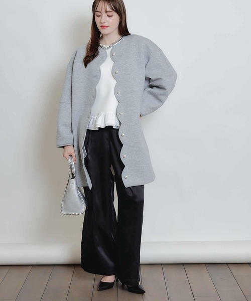 PICCIN PERLA(ピッチンペルラ)の「スカラップボンディングコート(ノーカラーコート・レディース・ブラック/オフホワイト/ライトグレー・M)」の13枚目の写真