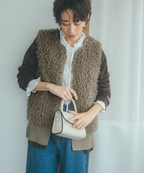 IEDIT（イディット）の「ＩＥＤＩＴ　綿混　衿もと・袖口チラ見せ簡単　スタンドカラーレイヤードトップス（Tシャツ/カットソー・レディース・ホワイト系その他/ホワイト系その他3/ホワイト系その他2・L/M/S/LL/3L）」の5枚目の写真