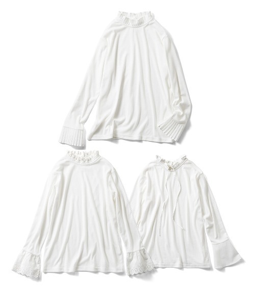 IEDIT（イディット）の「ＩＥＤＩＴ　綿混　衿もと・袖口チラ見せ簡単　スタンドカラーレイヤードトップス（Tシャツ/カットソー・レディース・ホワイト系その他/ホワイト系その他3/ホワイト系その他2・L/M/S/LL/3L）」の10枚目の写真