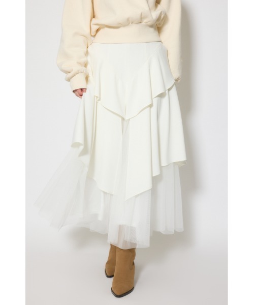 rienda チュールレイヤードラッフルジャストウエストスカート ホワイト 白 チュールレイヤードラッフルジャストウエストスカート 春服（スカート