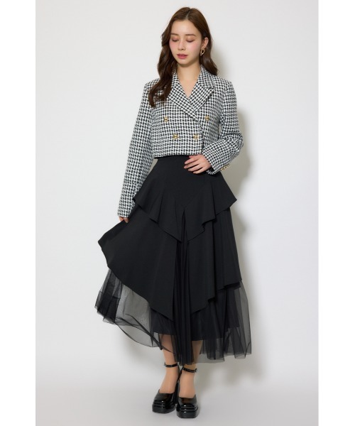 チュールレイヤードラッフルジャストウエストスカート 春服（スカート