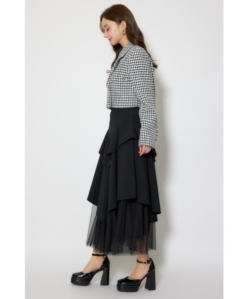 チュールレイヤードラッフルジャストウエストスカート 春服（スカート