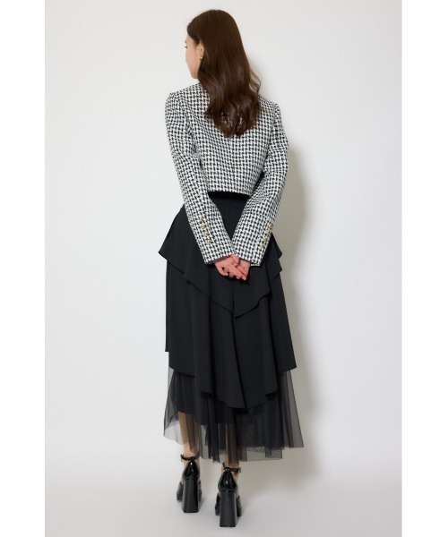 チュールレイヤードラッフルジャストウエストスカート 春服（スカート