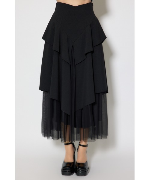 チュールレイヤードラッフルジャストウエストスカート 春服（スカート