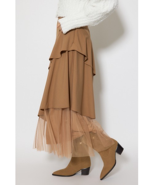 チュールレイヤードラッフルジャストウエストスカート 春服（スカート