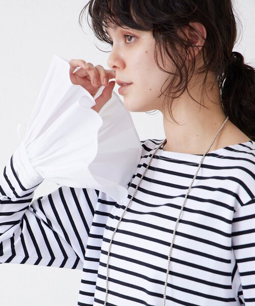 THE PAUSE（ザ ポーズ）の「【THE PAUSE】フレアカフスボーダープルオーバー（Tシャツ/カットソー・レディース・ブラック/ホワイト・FREE）」の22枚目の写真