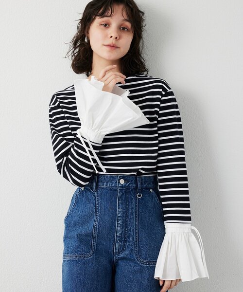 THE PAUSE（ザ ポーズ）の「【THE PAUSE】フレアカフスボーダープルオーバー（Tシャツ/カットソー・レディース・ブラック/ホワイト・FREE）」の16枚目の写真