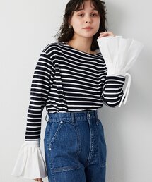フレアスリーブ ボーダーカットソー」に該当するTシャツ/カットソー