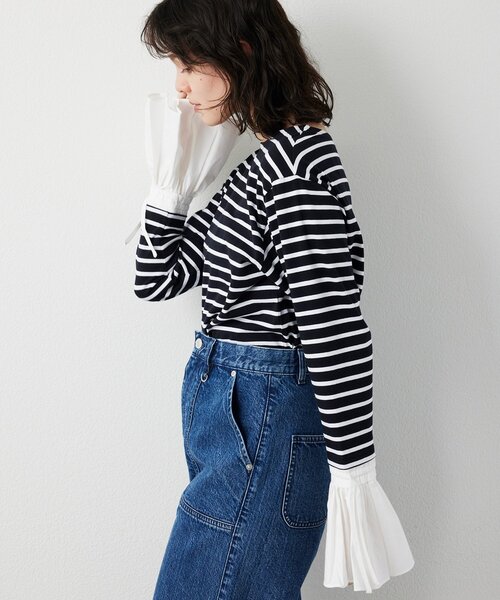 THE PAUSE（ザ ポーズ）の「【THE PAUSE】フレアカフスボーダープルオーバー（Tシャツ/カットソー・レディース・ブラック/ホワイト・FREE）」の17枚目の写真