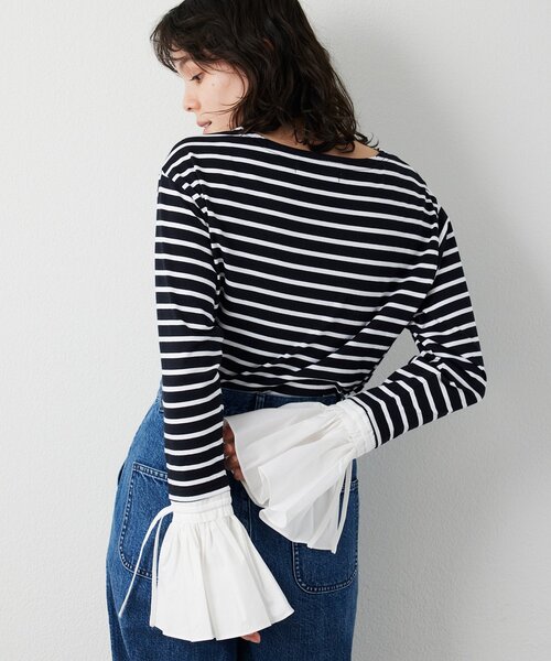 THE PAUSE（ザ ポーズ）の「【THE PAUSE】フレアカフスボーダープルオーバー（Tシャツ/カットソー・レディース・ブラック/ホワイト・FREE）」の20枚目の写真