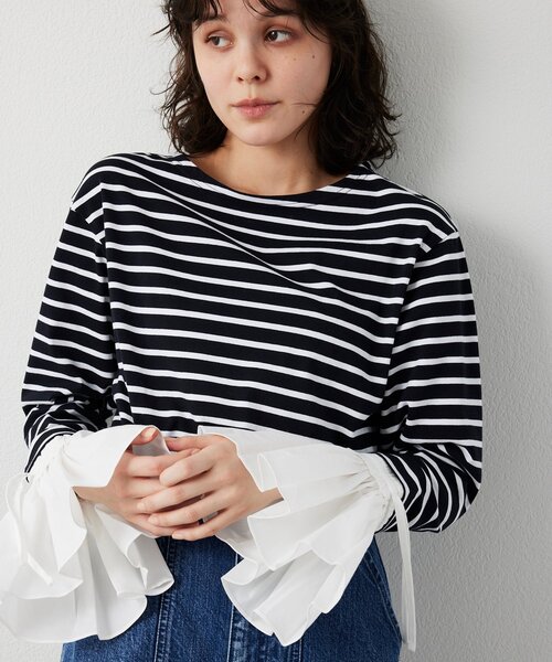 THE PAUSE（ザ ポーズ）の「【THE PAUSE】フレアカフスボーダープルオーバー（Tシャツ/カットソー・レディース・ブラック/ホワイト・FREE）」の13枚目の写真