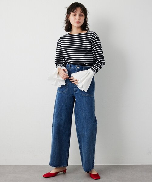 THE PAUSE（ザ ポーズ）の「【THE PAUSE】フレアカフスボーダープルオーバー（Tシャツ/カットソー・レディース・ブラック/ホワイト・FREE）」の11枚目の写真