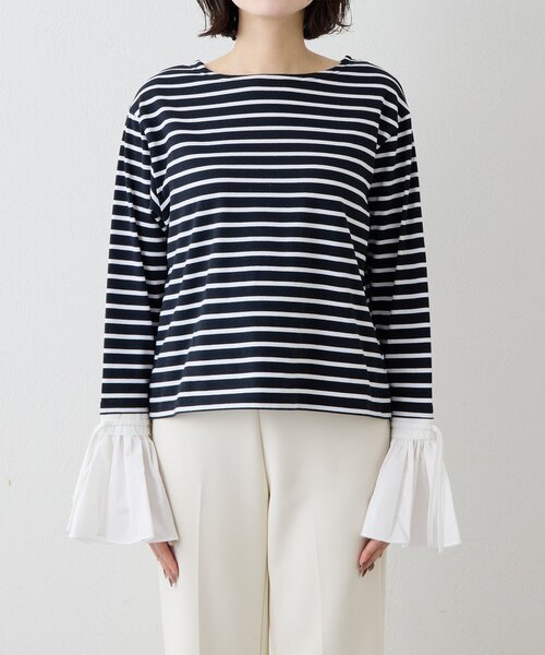 THE PAUSE（ザ ポーズ）の「【THE PAUSE】フレアカフスボーダープルオーバー（Tシャツ/カットソー・レディース・ブラック/ホワイト・FREE）」の14枚目の写真