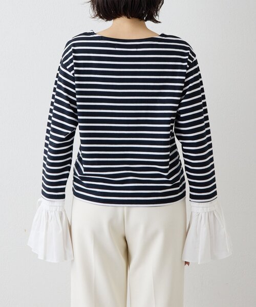 THE PAUSE（ザ ポーズ）の「【THE PAUSE】フレアカフスボーダープルオーバー（Tシャツ/カットソー・レディース・ブラック/ホワイト・FREE）」の4枚目の写真