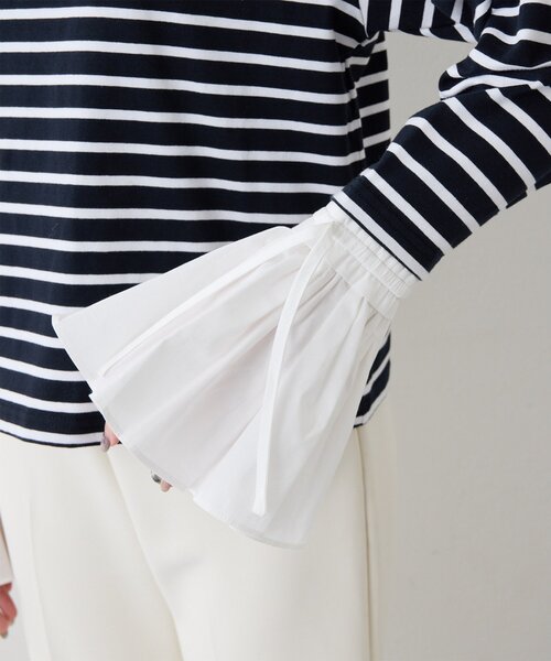 THE PAUSE（ザ ポーズ）の「【THE PAUSE】フレアカフスボーダープルオーバー（Tシャツ/カットソー・レディース・ブラック/ホワイト・FREE）」の6枚目の写真