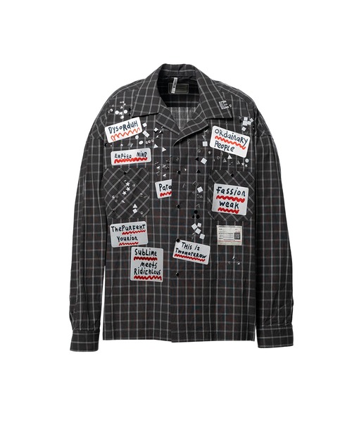 Maison MIHARA YASUHIRO(メゾンミハラヤスヒロ)の「Embellished Sticker Long Sleeve Check Shirt(シャツ/ブラウス・メンズ・ブラック・46)」の1枚目の写真