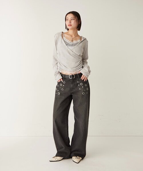 WHO'S WHO gallery(フーズフーギャラリー)の「アイレットローライズデニム(デニムパンツ・レディース・ブラック/ネイビー/サックスブルー・SMALL/MEDIUM)」の10枚目の写真