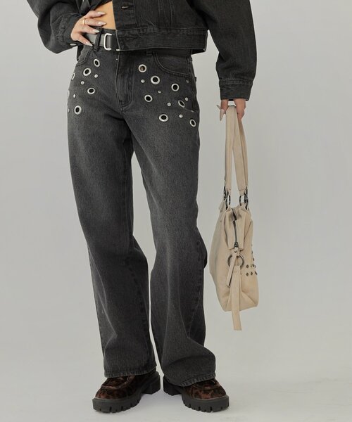 WHO'S WHO gallery(フーズフーギャラリー)の「EYELET LOW RISE DENIM /アイレットローライズデニム(デニムパンツ・レディース・ブラック/ネイビー/サックスブルー・SMALL/MEDIUM)」の17枚目の写真