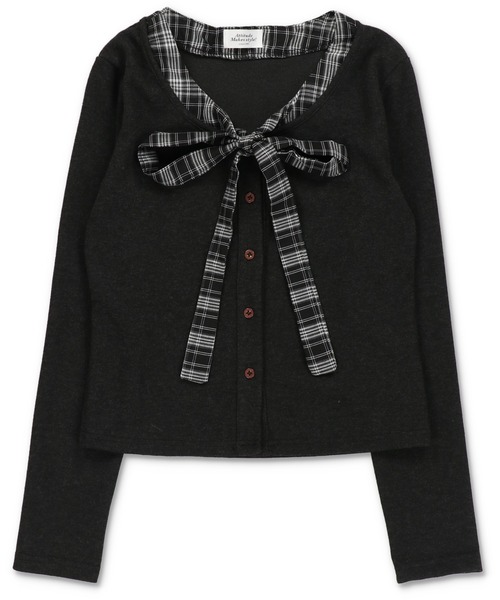 SPINNS(スピンズ)の「チェックリボンが視線を奪う♪レイヤード風ガーリートップス(Tシャツ/カットソー・レディース・チャコール/ブラウン/アイボリー・ONESIZE)」の20枚目の写真