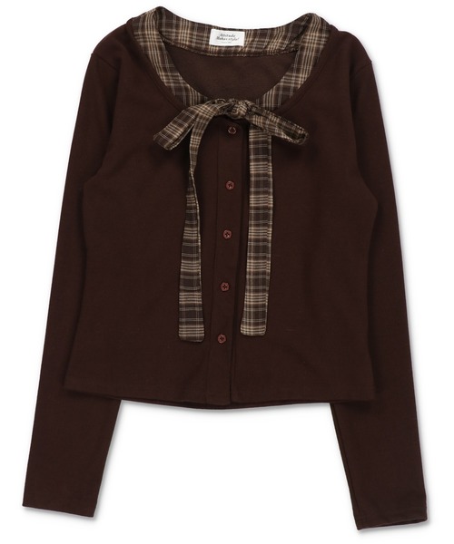 SPINNS(スピンズ)の「チェックリボンが視線を奪う♪レイヤード風ガーリートップス(Tシャツ/カットソー・レディース・チャコール/ブラウン/アイボリー・ONESIZE)」の19枚目の写真