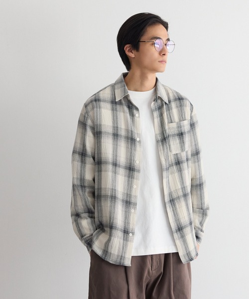 coca（coca）（コカ）の「オンブレチェック長袖シャツ（シャツ/ブラウス・メンズ・ネイビー/アイボリー・L/XL/M）」の6枚目の写真