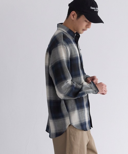 coca（coca）（コカ）の「オンブレチェック長袖シャツ（シャツ/ブラウス・メンズ・ネイビー/アイボリー・L/XL/M）」の13枚目の写真