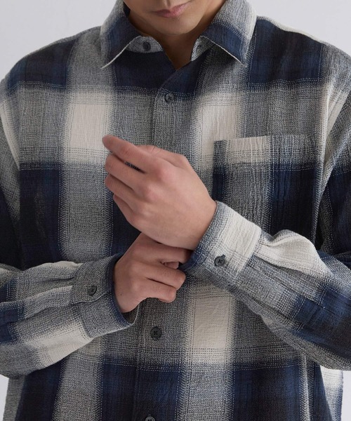 coca（coca）（コカ）の「オンブレチェック長袖シャツ（シャツ/ブラウス・メンズ・ネイビー/アイボリー・L/XL/M）」の14枚目の写真