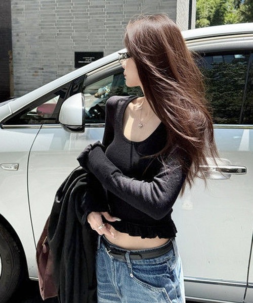 HALEY PESCA(ヘーリーペスカ)の「HALEY PESCA/シンプルスクープド・ネックフリルトップス(Tシャツ/カットソー・レディース・ブラック/グレー・MEDIUM/SMALL)」の12枚目の写真