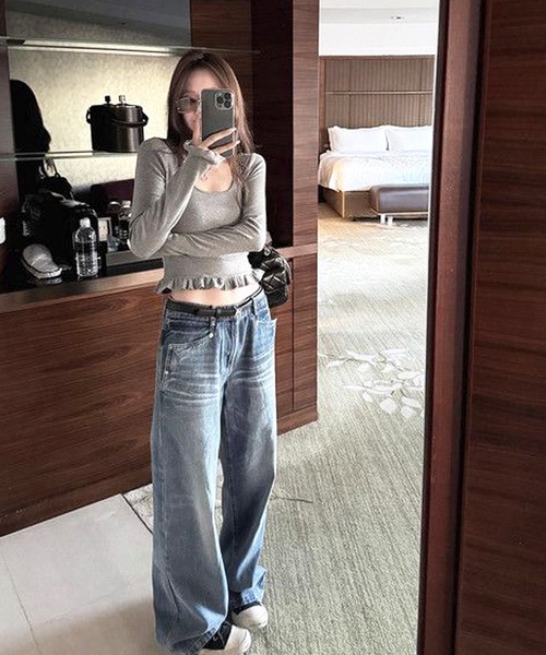 HALEY PESCA(ヘーリーペスカ)の「HALEY PESCA/シンプルスクープド・ネックフリルトップス(Tシャツ/カットソー・レディース・ブラック/グレー・MEDIUM/SMALL)」の14枚目の写真