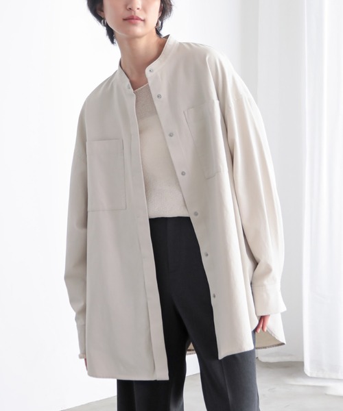 for/c(フォーシー)の「なめらかツイルシャツアウター【サスティナブル】(シャツ/ブラウス・レディース・ブラック/ライトベージュ・L/M)」の8枚目の写真