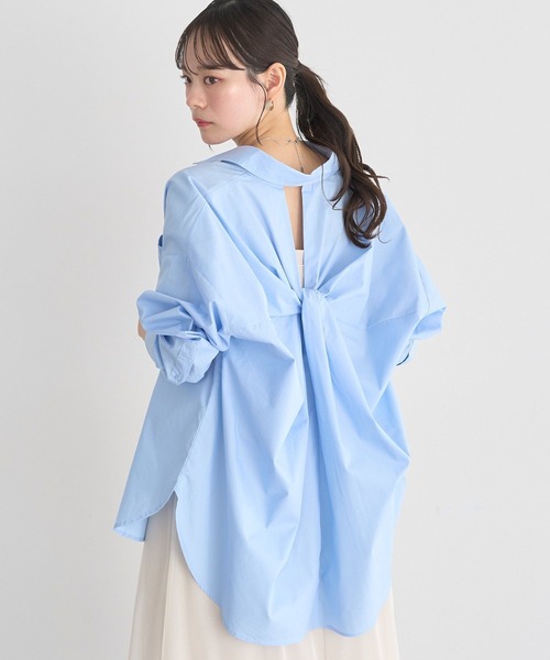 earth music&ecology(アースミュージックアンドエコロジー)の「バックツイストオーバーシャツ(シャツ/ブラウス・レディース・サックスブルー/ライトピンク/ミント/ライトイエロー/オフホワイト・FREE)」の3枚目の写真