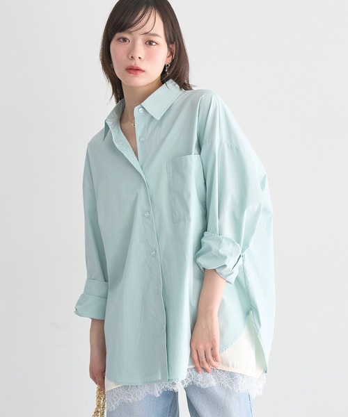 earth music&ecology(アースミュージックアンドエコロジー)の「バックツイストオーバーシャツ(シャツ/ブラウス・レディース・サックスブルー/ライトピンク/ミント/ライトイエロー/オフホワイト・FREE)」の14枚目の写真