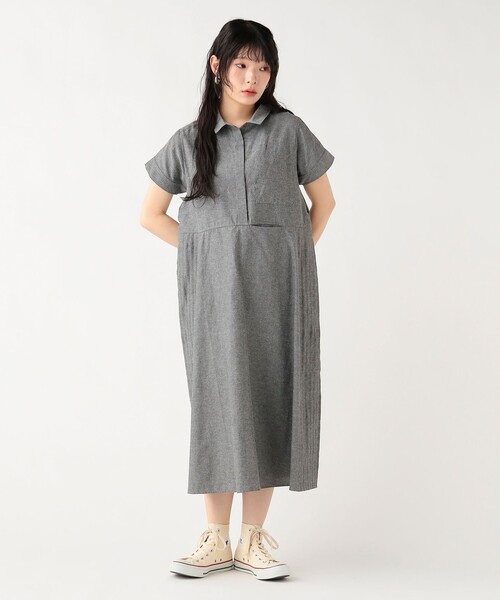 BEAMS HEART(ビームスハート)の「脇ピンタック シャツワンピース(ワンピース・レディース・ダークグリーン/ライトブルー/ブラック・FREE)」の1枚目の写真